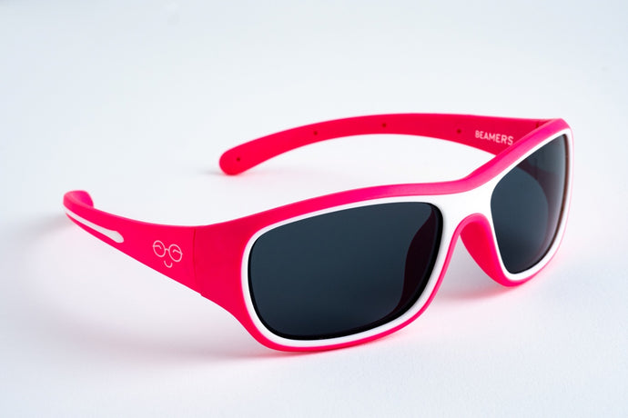 Beamers Flamingo sunglasses for ages 4-8 years. Maximum UV protection, polarised, soft, comfortable, durable, affordable with Optoshield Technology